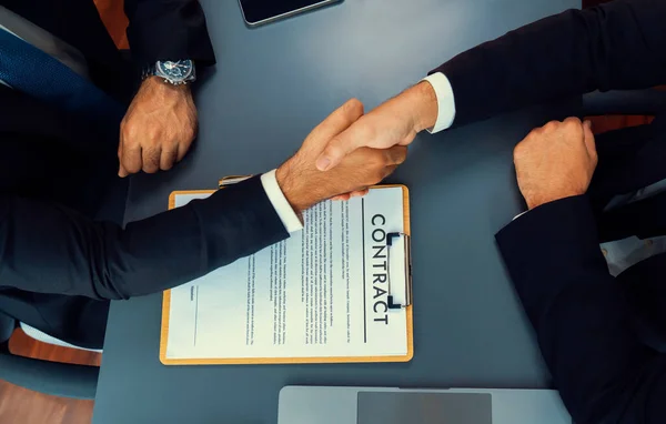 Two Professionals Successfully Close Business Deal Top View Handshake Sealing — Stock Photo, Image