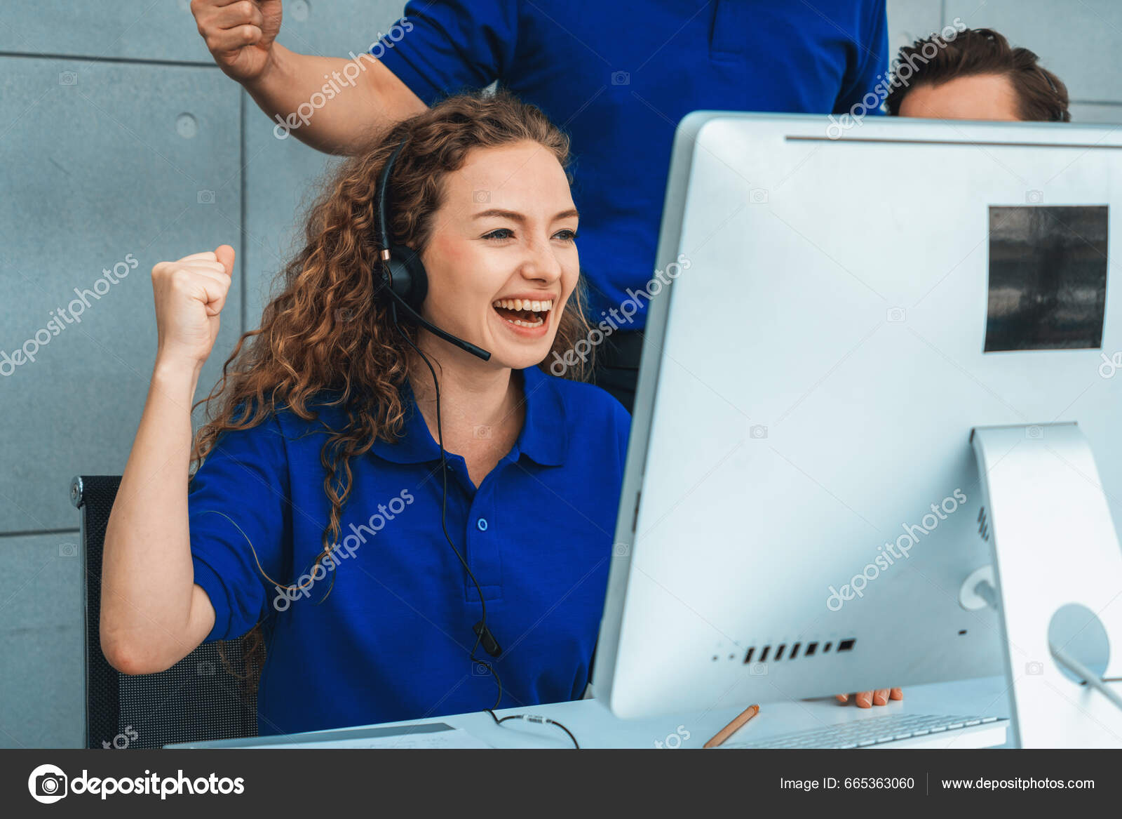 Business People Wearing Headset Celebrate Working Office Call Center  Telemarketing Stock Photo by ©BiancoBlue 665363060