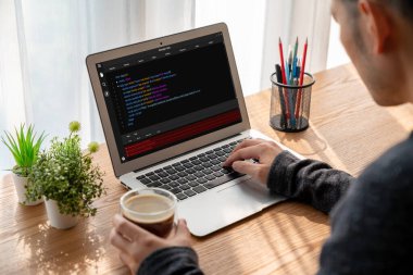 Model uygulama ve program kodlaması için bilgisayar ekranında yazılım geliştirme programlama