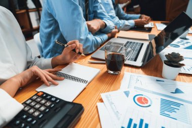 Kurumsal bütçe, yürütme, son teknoloji iş zekası finansal veri tablosunu toplantı masasında kullanmak. Muhasebeci ya da denetçi ekibi gelir ve giderleri inceler ve hesaplar. Habiliment