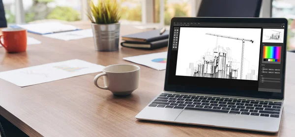 建築家のビジネスとプロのデザイナーのための建築デザインの皿ソフトウェアアプリケーション — ストック写真