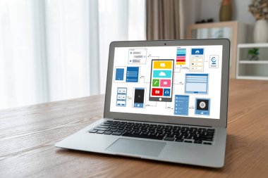 Model mobil uygulama ve web sitesi için UX UI tasarım süreci. Profesyonel uygulama geliştiricisi için kablo grafiğinin yaratıcı prototipi .