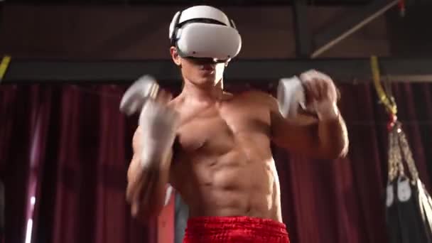Treinamento Boxer Utilizando Tecnologia Realidade Virtual Usando Fone Ouvido Com — Vídeo de Stock