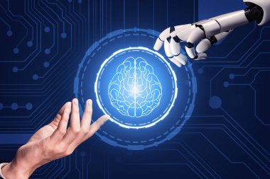 3D Rending Futuristic robot teknolojisi geliştirme, yapay zeka yapay zeka ve makine öğrenme konsepti. Gelecekteki insan hayatı için küresel robot biyonik bilim araştırması. 3B illüstrasyon