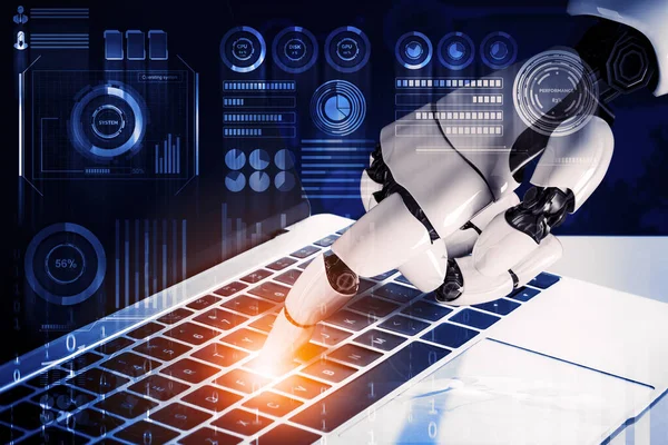 Rendering Futuristic Robot Pengembangan Kecerdasan Buatan Dan Konsep Pembelajaran Mesin — Stok Foto