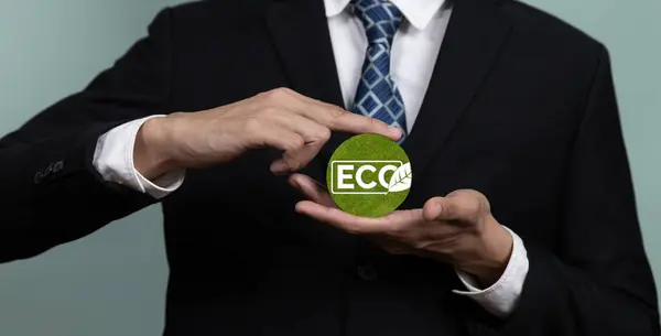 Çevre Dostu Sürdürülebilir Yeşil Işletme Kavramını Destekleyen Şirketler Eco Sembolünü — Stok fotoğraf