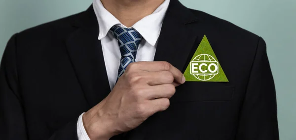 Eco Friendly Corporate Promoting Sustainable Green Business Concept Businessman Hold — Stock Photo, Image