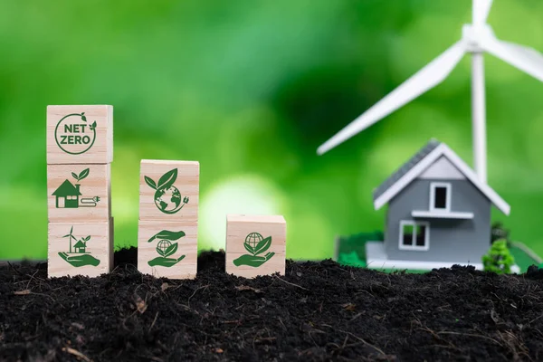 Чистий Куб Символів Нуля Вершині Стеку Зелена Енергія Збереження Екології — стокове фото