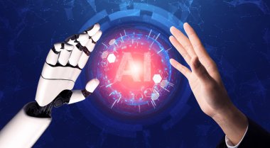 3D Rending Futuristic robot teknolojisi geliştirme, yapay zeka yapay zeka ve makine öğrenme konsepti. Gelecekteki insan hayatı için küresel robot biyonik bilim araştırması. 3B illüstrasyon