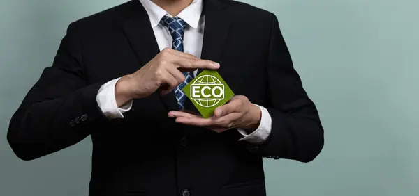 Ekologiczne Korporacje Promujące Zrównoważoną Ekologiczną Koncepcję Biznesową Przedsiębiorcą Posiadają Papier — Zdjęcie stockowe