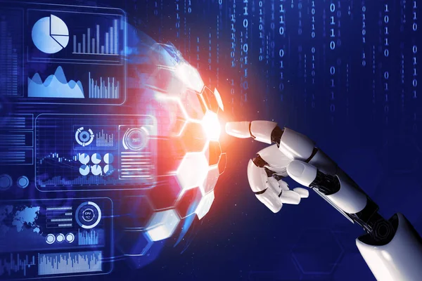 Rendering Futuristisk Robotteknik Utveckling Artificiell Intelligens Och Maskininlärning Koncept Global — Stockfoto