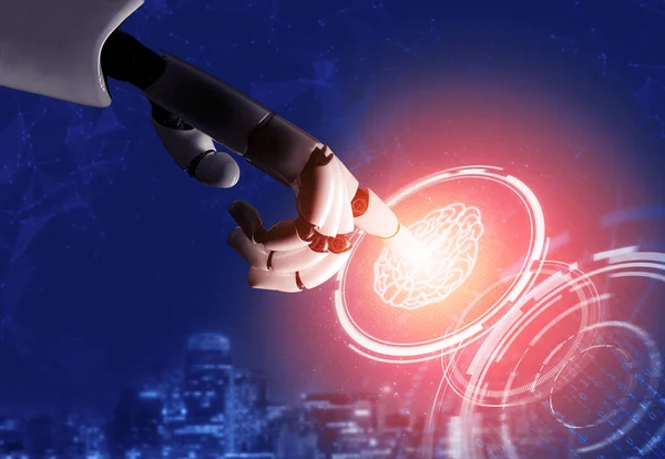 3Dレンダリング未来型ロボット技術開発 人工知能Ai 機械学習の概念 将来の人間の生活のためのグローバルなロボット生物科学研究 3Dイラスト — ストック写真