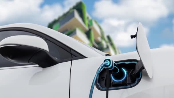 Baterie Pro Dobíjení Elektrických Vozidel Futuristickou Inteligentní Nabíječkou Ekologické Čisté — Stock video