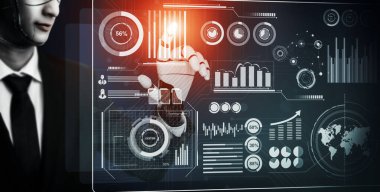 3D Rending Futuristic robot teknolojisi geliştirme, yapay zeka yapay zeka ve makine öğrenme konsepti. Gelecekteki insan hayatı için küresel robot biyonik bilim araştırması. 3B illüstrasyon