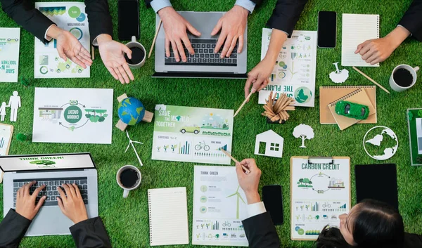 Panorama Vista Superior Pessoas Negócios Planejamento Marketing Negócios Com Responsabilidade — Fotografia de Stock