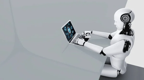 Robot Using Computer Software Thinking Modish Artificial Intelligence Machine Learning — Stock Photo, Image
