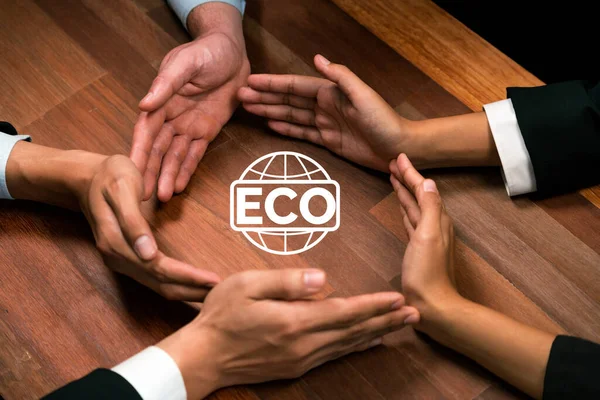 Top View Csoport Üzletemberek Alkotó Kör Együtt Körül Eco Ikon — Stock Fotó