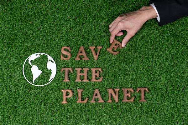 地球日 概念的生态意识运动展示了在 拯救地球 中关于生物绿色背景的信息 可持续和绿色未来的环境社会治理理念 — 图库照片