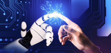 3D Rending Futuristic robot teknolojisi geliştirme, yapay zeka yapay zeka ve makine öğrenme konsepti. Gelecekteki insan hayatı için küresel robot biyonik bilim araştırması. 3B illüstrasyon