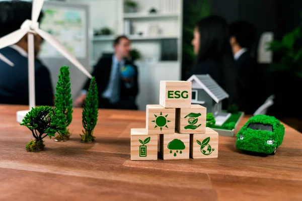 Esg Szimbólum Fából Készült Kockán Alternatív Tiszta Energia Hasznosítására Megvalósítására — Stock Fotó