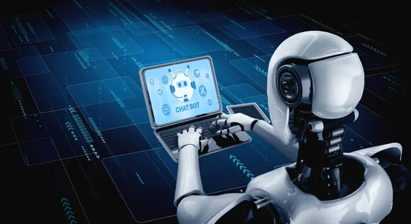Robot Usando Software Computadora Pensando Con Sistema Aprendizaje Automático Inteligencia —  Fotos de Stock