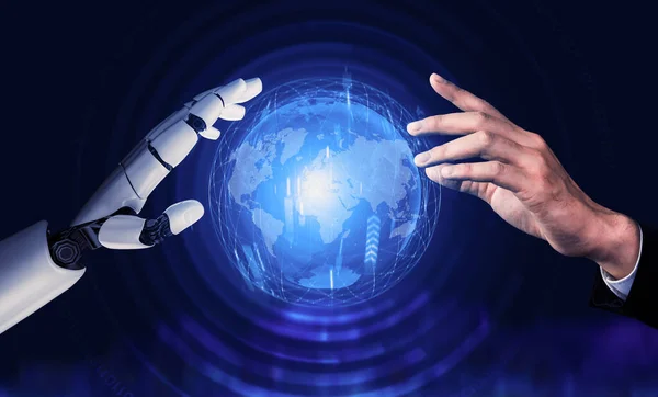Futuristische Robot Technologie Ontwikkeling Kunstmatige Intelligentie Machine Learning Concept Global — Stockfoto