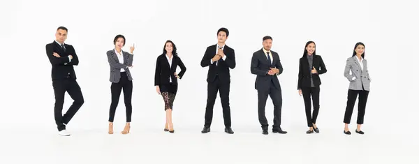 Ganzkörperporträt Vieler Geschäftsleute Auf Weißem Hintergrund Die Formelle Businessanzüge Der — Stockfoto