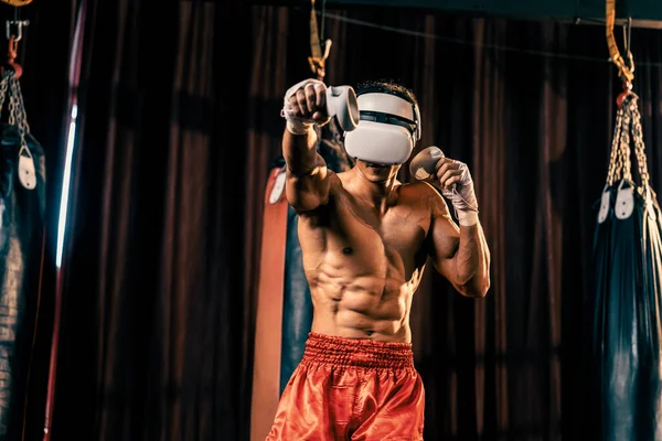 Boxer Εκπαίδευση Χρησιμοποιώντας Την Τεχνολογία Εικονική Πραγματικότητα Φορώντας Ακουστικά Καθηλωτική — Φωτογραφία Αρχείου