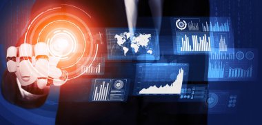 3D Rending Futuristic robot teknolojisi geliştirme, yapay zeka yapay zeka ve makine öğrenme konsepti. Gelecekteki insan hayatı için küresel robot biyonik bilim araştırması. 3B illüstrasyon