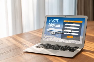 Online uçuş rezervasyon sitesi mod rezervasyon sistemi sağlar. Seyahat teknolojisi kavramı .