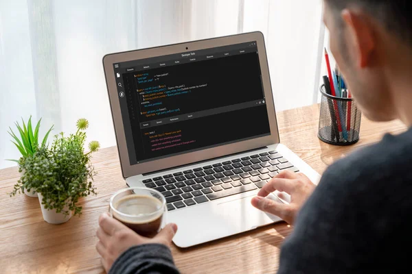 Model uygulama ve program kodlaması için bilgisayar ekranında yazılım geliştirme programlama