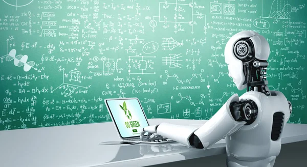 Robô Usando Software Computador Pensando Com Inteligência Artificial Modish Sistema — Fotografia de Stock