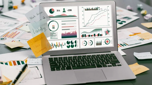 Sticky Note Creative Analytic Brainstorm Business Idea Data Dashboard Laptop — Stock Photo, Image