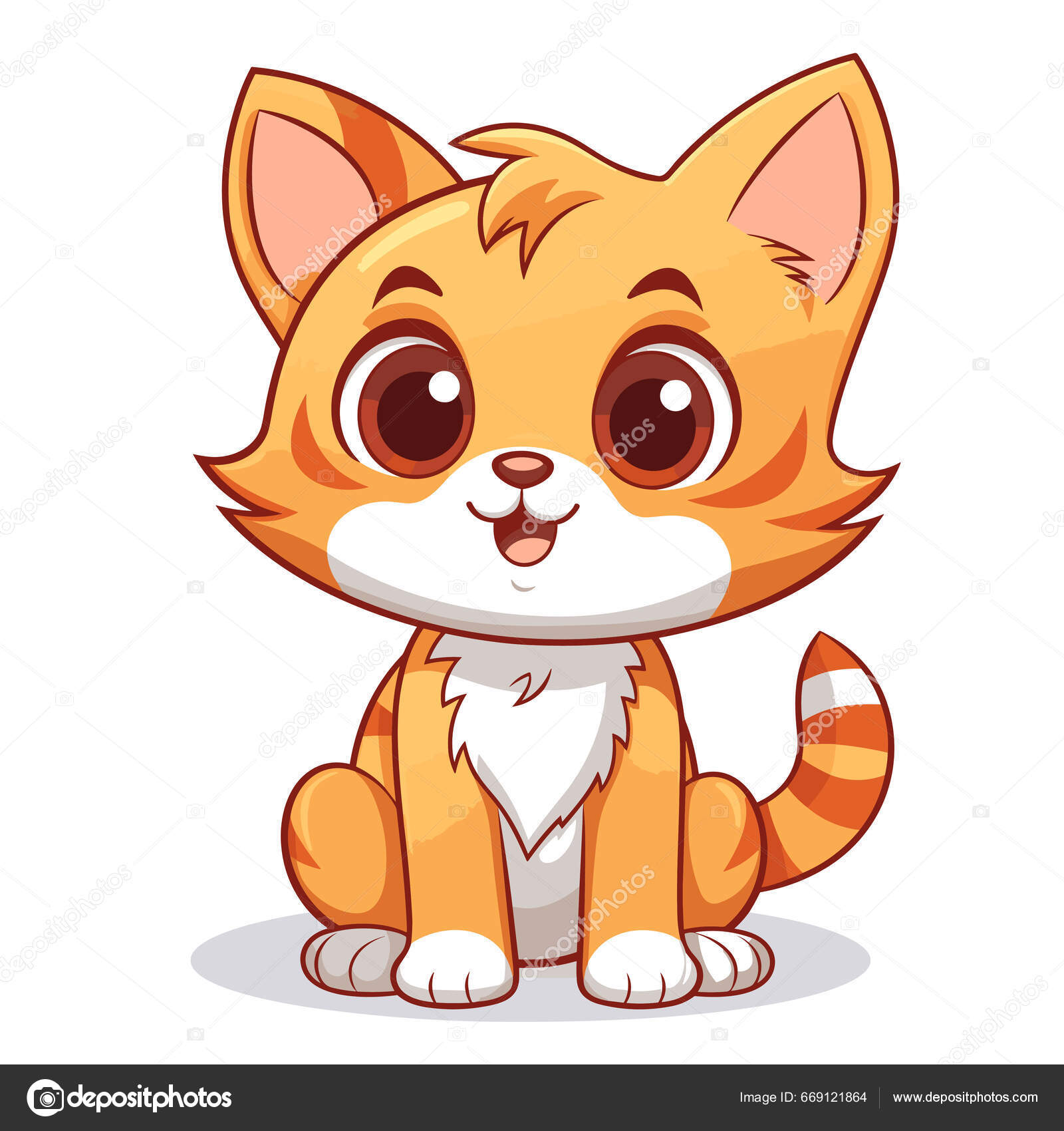 Kucing Lucu Ramah Dan Lucu Gambar Kartun Vektor Vektor Stok oleh