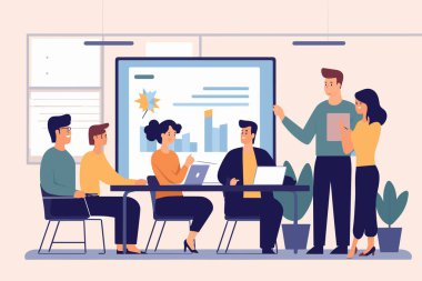 İş yeri bağlantısı çalışma konsepti. İnsanlar karakter vektör tasarımı.