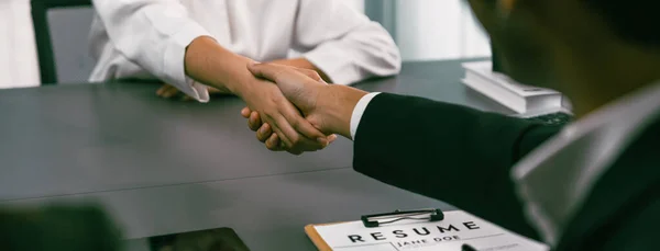 Successful Job Interview Business Office End Handshake Hired Candidate Seals — Stock Photo, Image