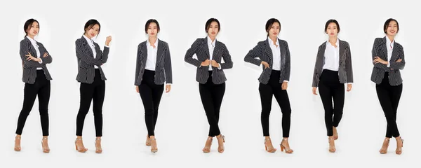 スタジオコレクションで正式なビジネススーツを着て白い背景にセットされた同じアジアの女性のフルボディの肖像画の異なるポーズ ジヴィ — ストック写真