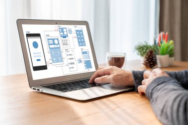 Model mobil uygulama ve web sitesi için UX UI tasarım süreci. Profesyonel uygulama geliştiricisi için kablo grafiğinin yaratıcı prototipi .