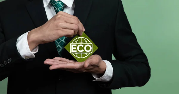 Környezetbarát Fenntartható Környezetbarát Üzleti Koncepciót Üzletemberrel Népszerűsítő Vállalat Eco Jelképet — Stock Fotó
