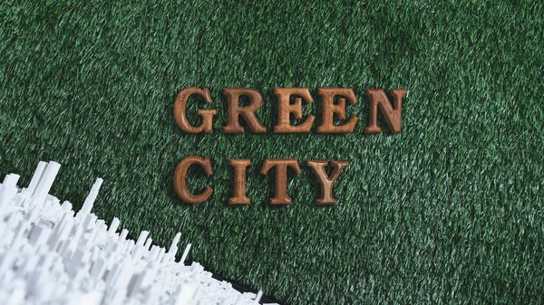 Campanha Conscientização Ambiental Mostra Mensagem Organizada Green City Grama Verde — Fotografia de Stock