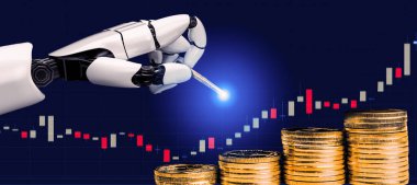 3D Rending Futuristic robot teknolojisi geliştirme, yapay zeka yapay zeka ve makine öğrenme konsepti. Gelecekteki insan hayatı için küresel robot biyonik bilim araştırması. 3B illüstrasyon
