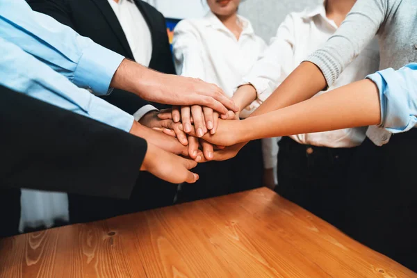 Multiracial Business People Make Synergy Hand Stack Together Meeting Room — Stock Photo, Image