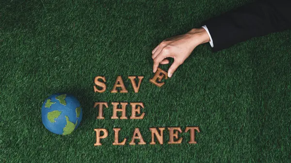 Föld Napja Koncepció Környezettudatossági Kampánya Bemutatja Mentsd Meg Földet Biofil — Stock Fotó