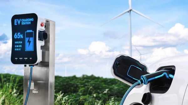 Electric Car Recharging Energy Charging Station Smart Charger Wind Turbine — Stock Photo, Image