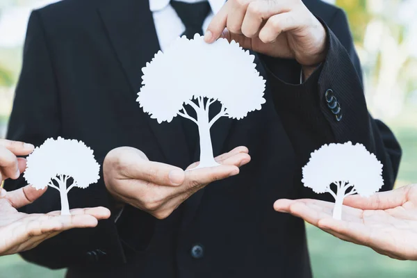 拥有白纸树的商人团体展示了与自然共同培育的环境保护 通过再造林减少二氧化碳和温室气体排放 以实现更绿色的未来 — 图库照片