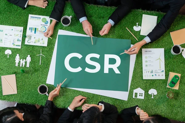 Panorama Csr Symbol Auf Grünem Rasen Mit Geschäftsleuten Die Alternative — Stockfoto