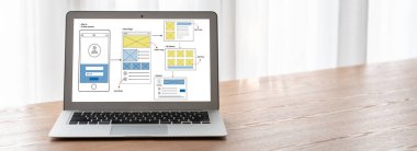 Model mobil uygulama ve web sitesi için UX UI tasarım süreci. Profesyonel uygulama geliştiricisi için kablo grafiğinin yaratıcı prototipi .