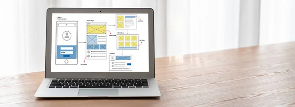 Ontwerpproces Voor Modische Mobiele Applicatie Website Creatief Prototype Van Wireframe — Stockfoto