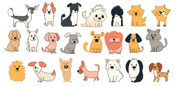 Cães Bonitos Conjunto Vetor Desenhado Mão Desenhos Animados Cão Cachorro — Vetor de Stock