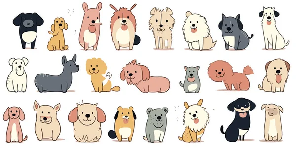 Cute Dogs Hand Drawn Vector Set Cartoon Dog Puppy Characters — Stock Vector